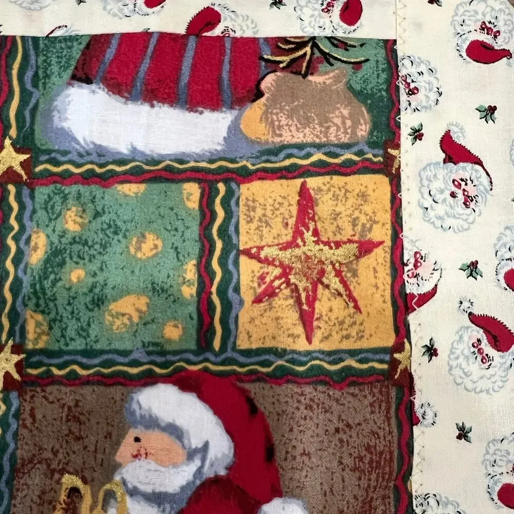 Vintage Handmade Christmas Santa Table Runner 40.5 in